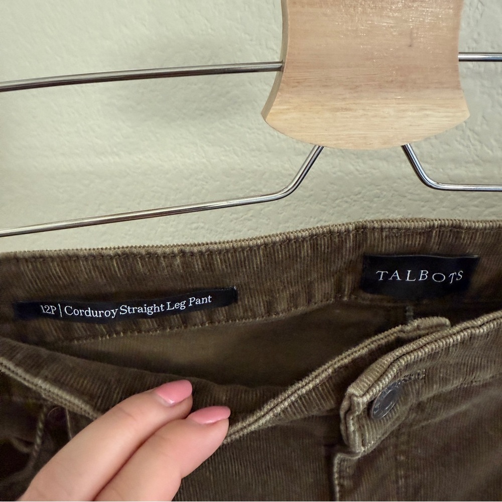 TALBOTS STRETCH CORDUROY STRAIGHT LEG PANTS deep moss green size 12P - Picture 4 of 9